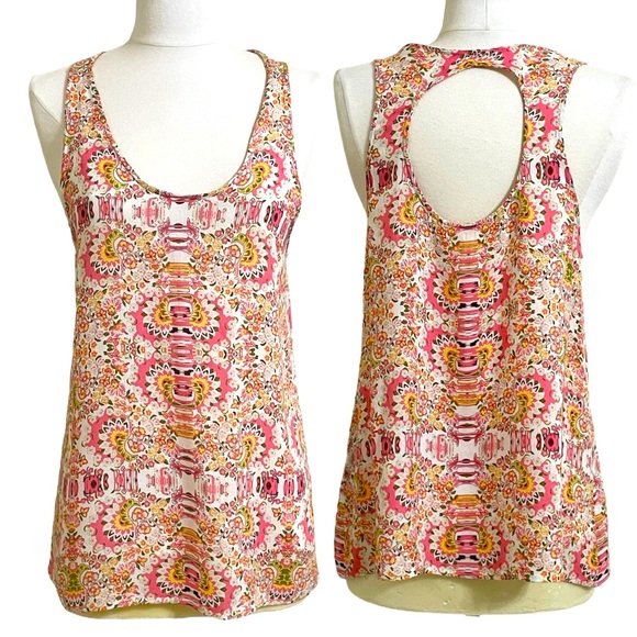 Lucy & Laurel Jewelry - LUCY & LAUREL Womens Pink Orange Printed Silky Open Back Tank Top Size Medium